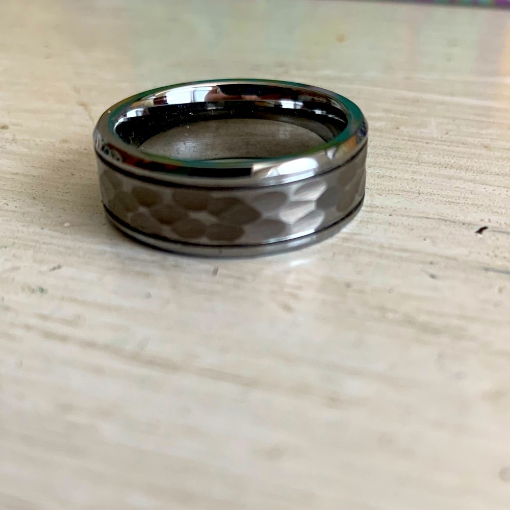 Tungsten Carbide Hammer Finish Wedding Band Ring /w Grooves band size 10